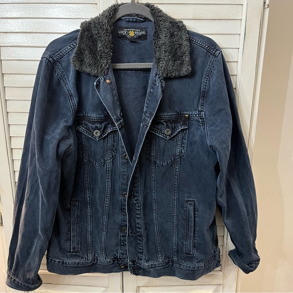 Lucky Brand Fur Collar Jean Jacket Large - Picture 2 of 6